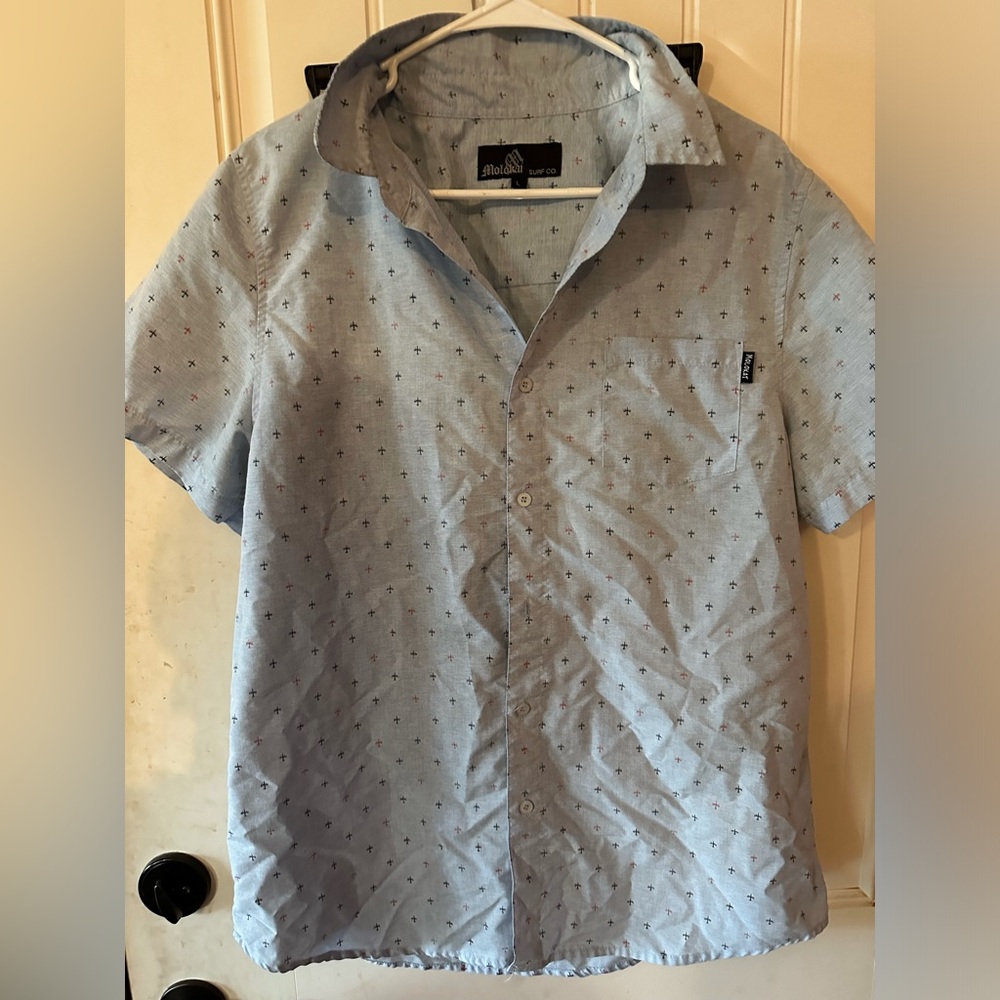 Molokai Surf Co Men's Gray Short Sleeve Button Down Hawaiian Shirt - Size l